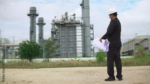 worker in factory with outdoor on  Co-generator power plant
