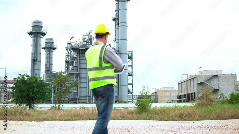 worker in factory with outdoor on Co-generator power plant worker in factory with outdoor on Co-generator power plant