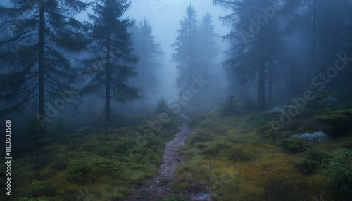 Fantasy landscape, magical night, fairy tale forest