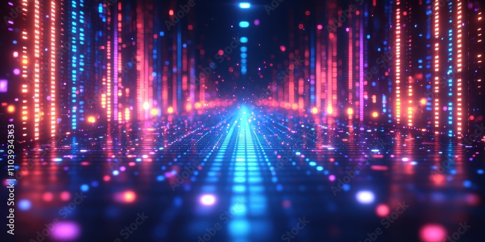 Futuristic Neon Pathway with Colorful Lights in a Digital Environment Futuristic Neon Pathway with Colorful Lights in a Digital Environment