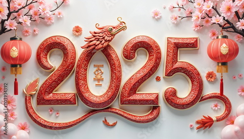 Traditional Oriental snake and calligraphy 