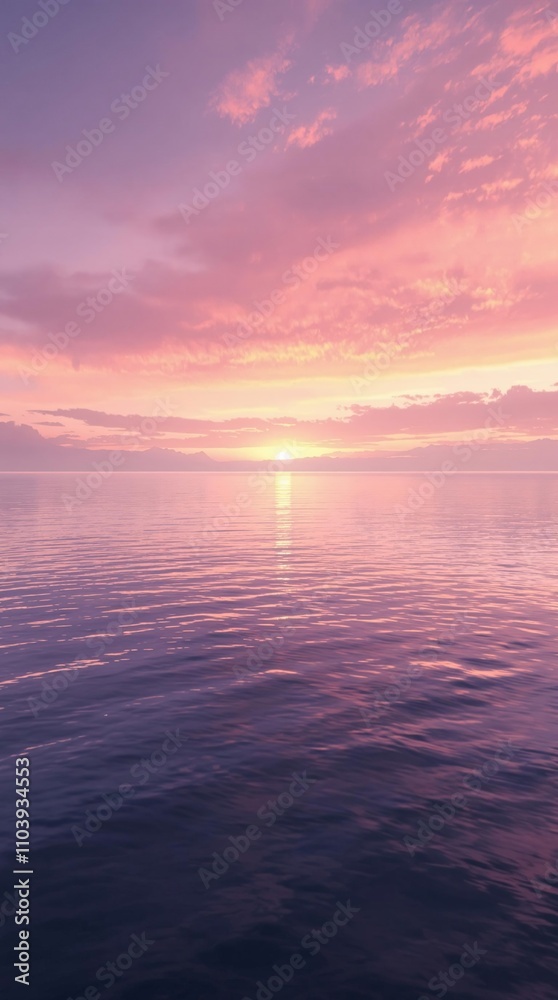A serene lake reflecting a colorful sunset sky, water, freshness A serene lake reflecting a colorful sunset sky, water, freshness