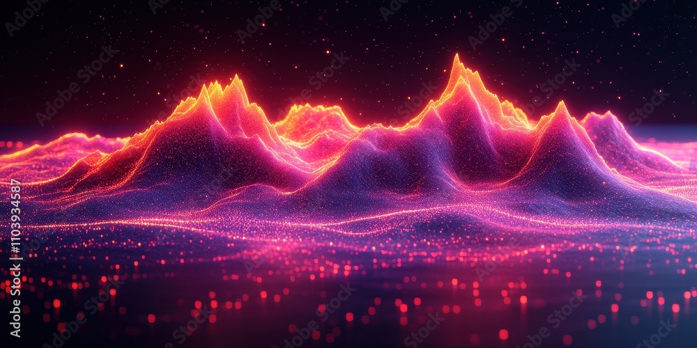 Vibrant Abstract Mountain Landscape with Neon Colors and Glowing Effects Vibrant Abstract Mountain Landscape with Neon Colors and Glowing Effects
