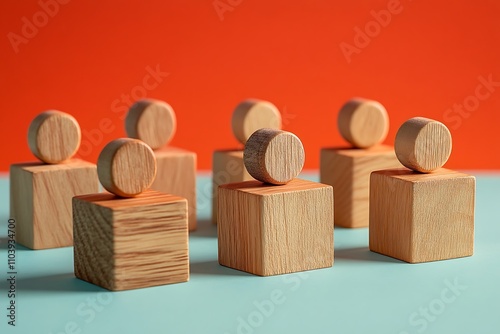 Minimalist Wooden Cube Representation of Unique Management Concept photo