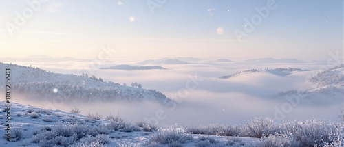 A misty winter morning with a sparkling fog rolling over the frosty hills, frosty hills, misty morning, wintery atmosphere, frosty ambiance, serene surroundings