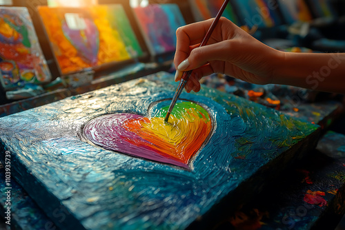 close up of woman hands painting a heart, woman day background, generative ai 