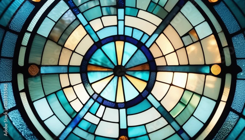 Blue stained glass as a background. 