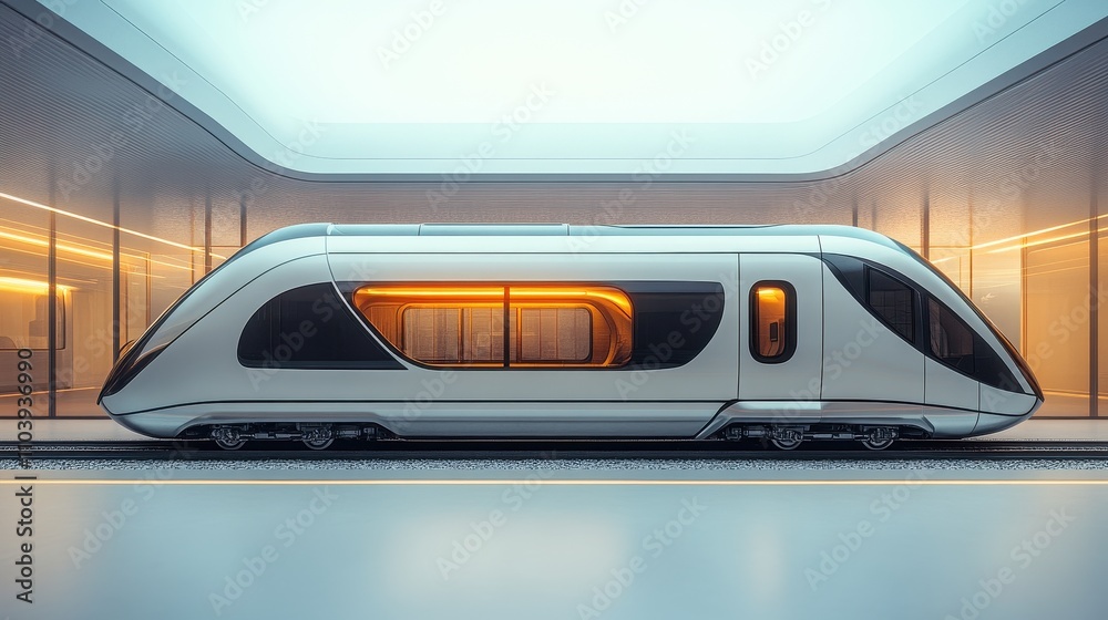 Futuristic Train Design in Modern Station with Sleek Lines and Ambient Lighting Futuristic Train Design in Modern Station with Sleek Lines and Ambient Lighting