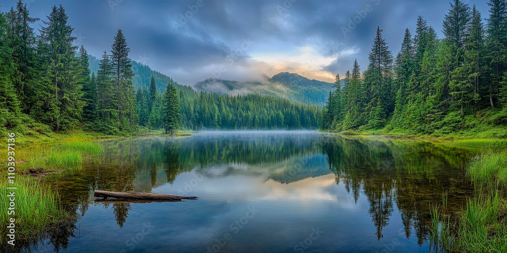 Fototapeta premium Serene mountain lake landscape