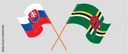 Photography Crossed and waving flags of Slovakia and Dominica