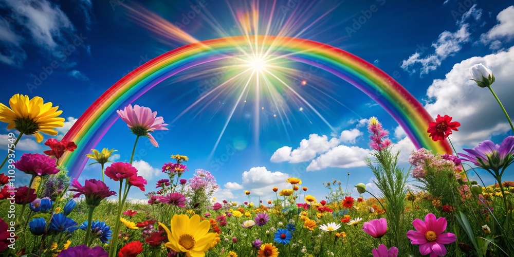 Fototapeta premium Vibrant Rainbow Symbolizing Hope and Positivity: A Bright Future Concept in a Captivating Product Photography Setting