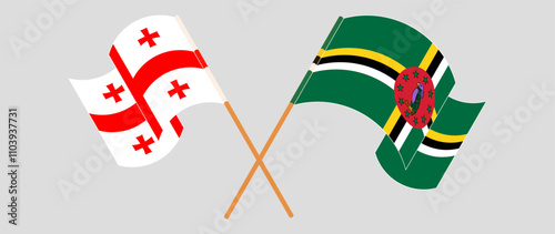 Crossed and waving flags of Georgia and Dominica. Vector illustration