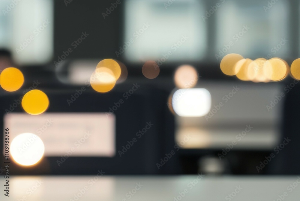 Blurred office lights. Abstract office bokeh conveying a feeling of calm productivity and late-night work. Blurred office lights. Abstract office bokeh conveying a feeling of calm productivity and late-night work.