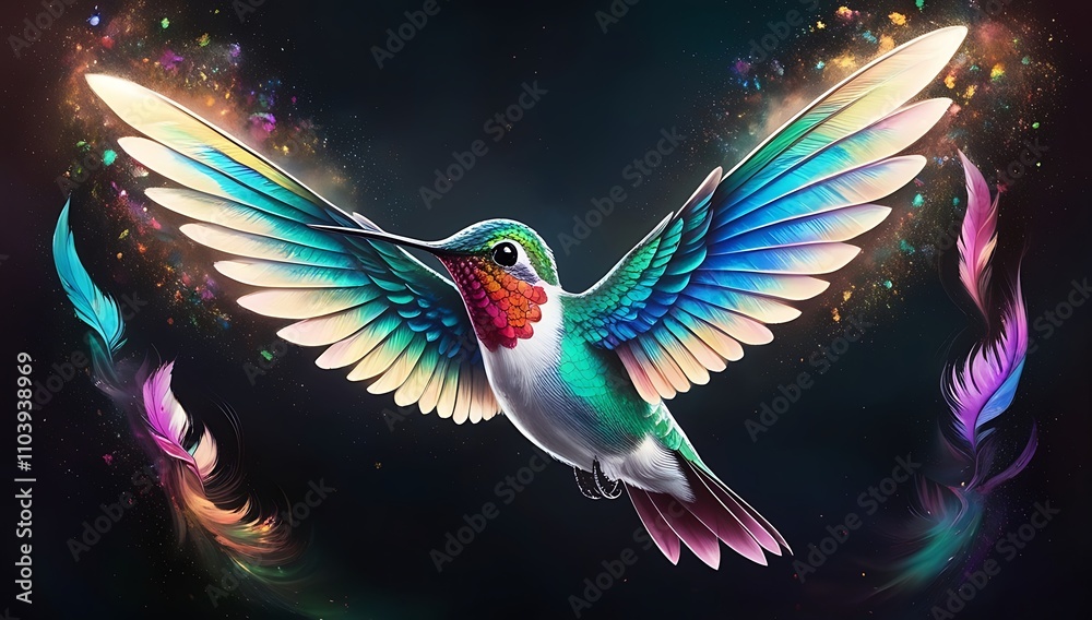 Rainbow Hummingbird Soaring Through Cosmic Dust Rainbow Hummingbird Soaring Through Cosmic Dust