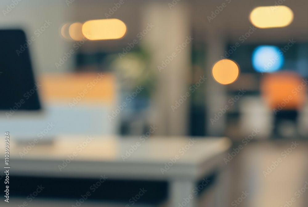 Blurred office workspace. Abstract modern office scene, conveying calm productivity and a bustling atmosphere. Suggests teamwork and innovation. Blurred office workspace. Abstract modern office scene, conveying calm productivity and a bustling atmosphere. Suggests teamwork and innovation.