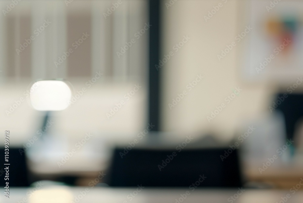 Blurred office space. Abstract image of a modern office, conveying calm and productivity. Soft lighting and muted tones suggest a peaceful workspace. Blurred office space. Abstract image of a modern office, conveying calm and productivity. Soft lighting and muted tones suggest a peaceful workspace.
