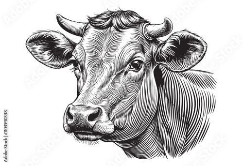 cow bull farm sketch hand dawn drawing vector illustration