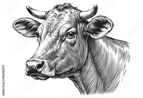 cow bull farm sketch hand dawn drawing vector illustration