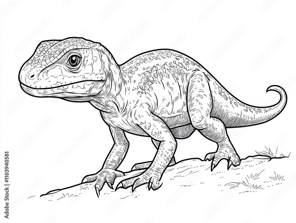 Fototapeta premium A detailed illustration of a prehistoric reptile-like creature, showcasing its distinct features and texture in a natural setting.