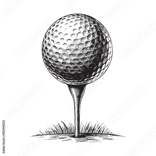 Golf Ball on Tee sketch hand dawn drawing vector illustration