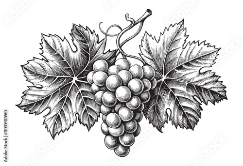 Grape branch sketch hand dawn drawing vector illustration
