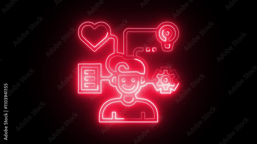 glowing neon mindset icon isolated on black background. HD video motion graphic animation glowing neon mindset icon isolated on black background. HD video motion graphic animation
