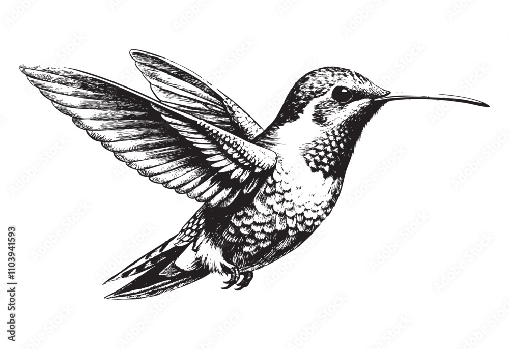 Fototapeta premium Hummingbird sketch hand dawn drawing vector illustration