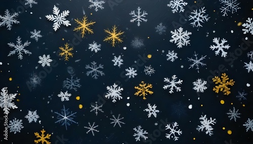 Dark christmas background with minimalistic snowflakes. AI generated