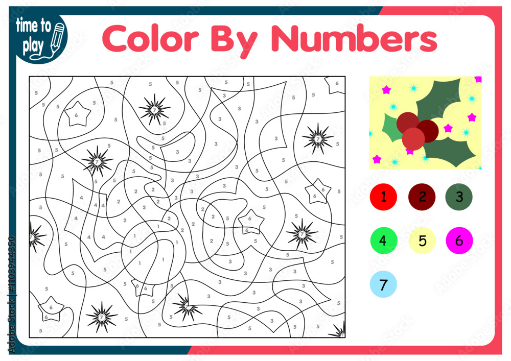 Fototapeta premium children's educational tasks, games. puzzle. coloring by numbers. Christmas tree. Christmas balls. penguin. deer. 