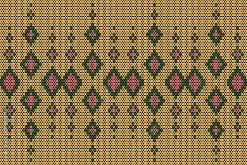 Ikat Knitted Seamless, Pattern knitted, Winter Holiday Seamless Knitted Pattern , Soft rhombus argyle knitting texture geometric vector seamless. Jacquard knit effect ornament. Scandinavian 