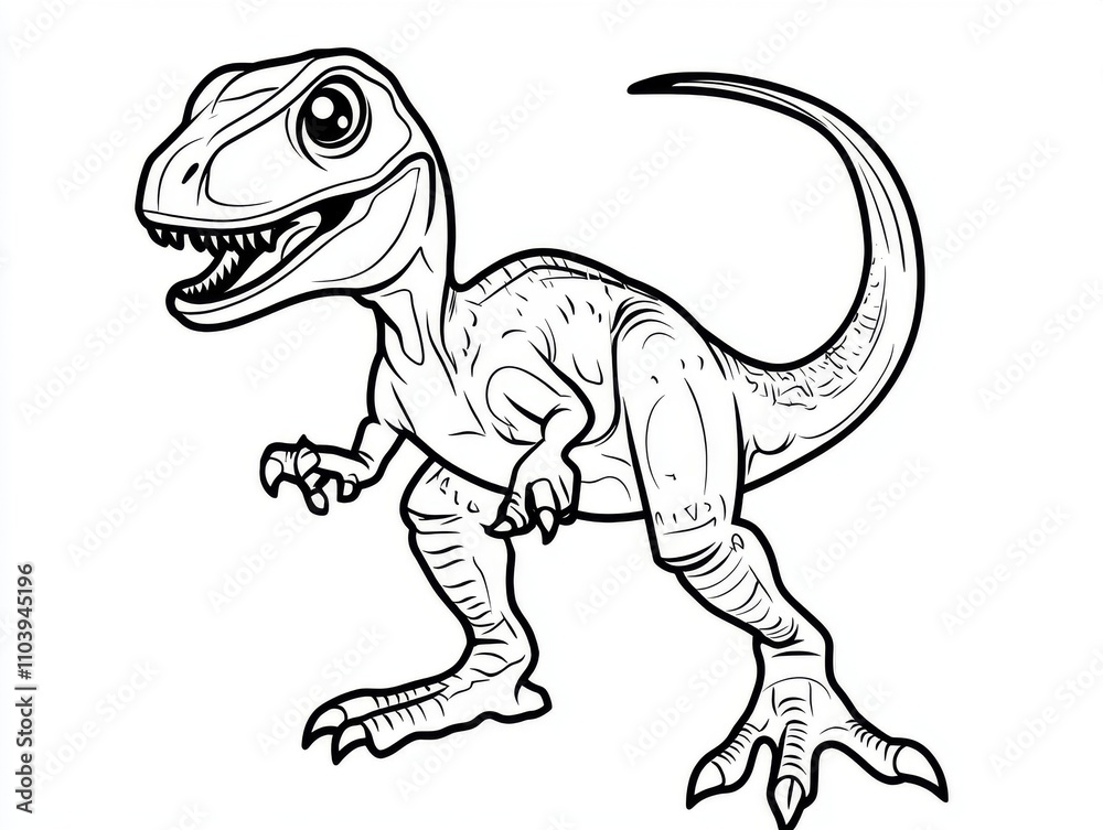 A playful illustration of a cartoon dinosaur, resembling a raptor, with a friendly expression and detailed features, ideal for coloring activities. A playful illustration of a cartoon dinosaur, resembling a raptor, with a friendly expression and detailed features, ideal for coloring activities.