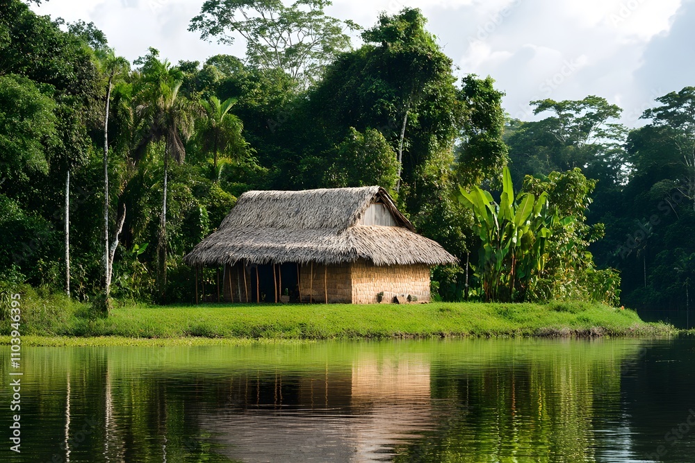 Rustic Thatched Hut by the River Rustic Thatched Hut by the River