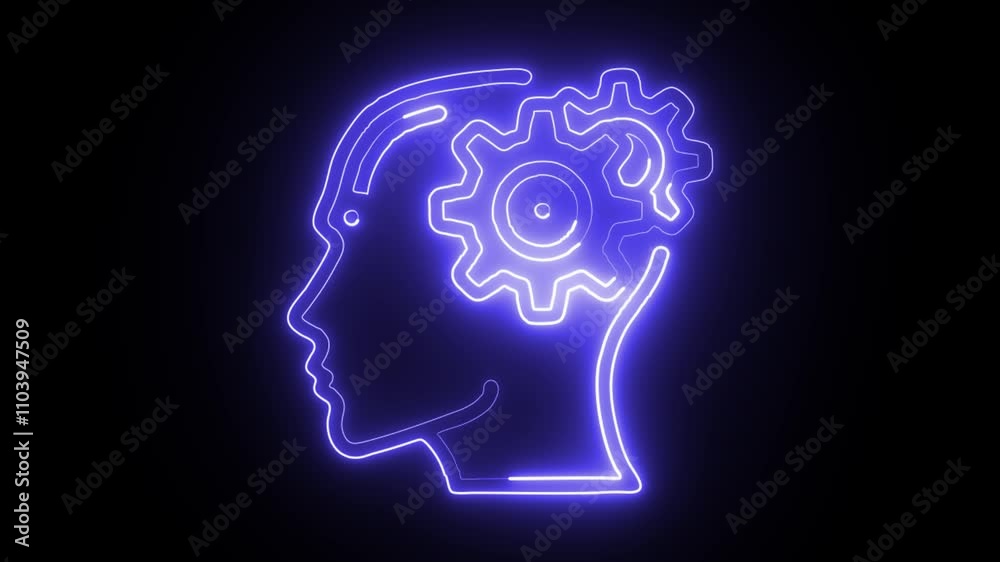 glowing neon thinking icon isolated on black background. HD video motion graphic animation glowing neon thinking icon isolated on black background. HD video motion graphic animation