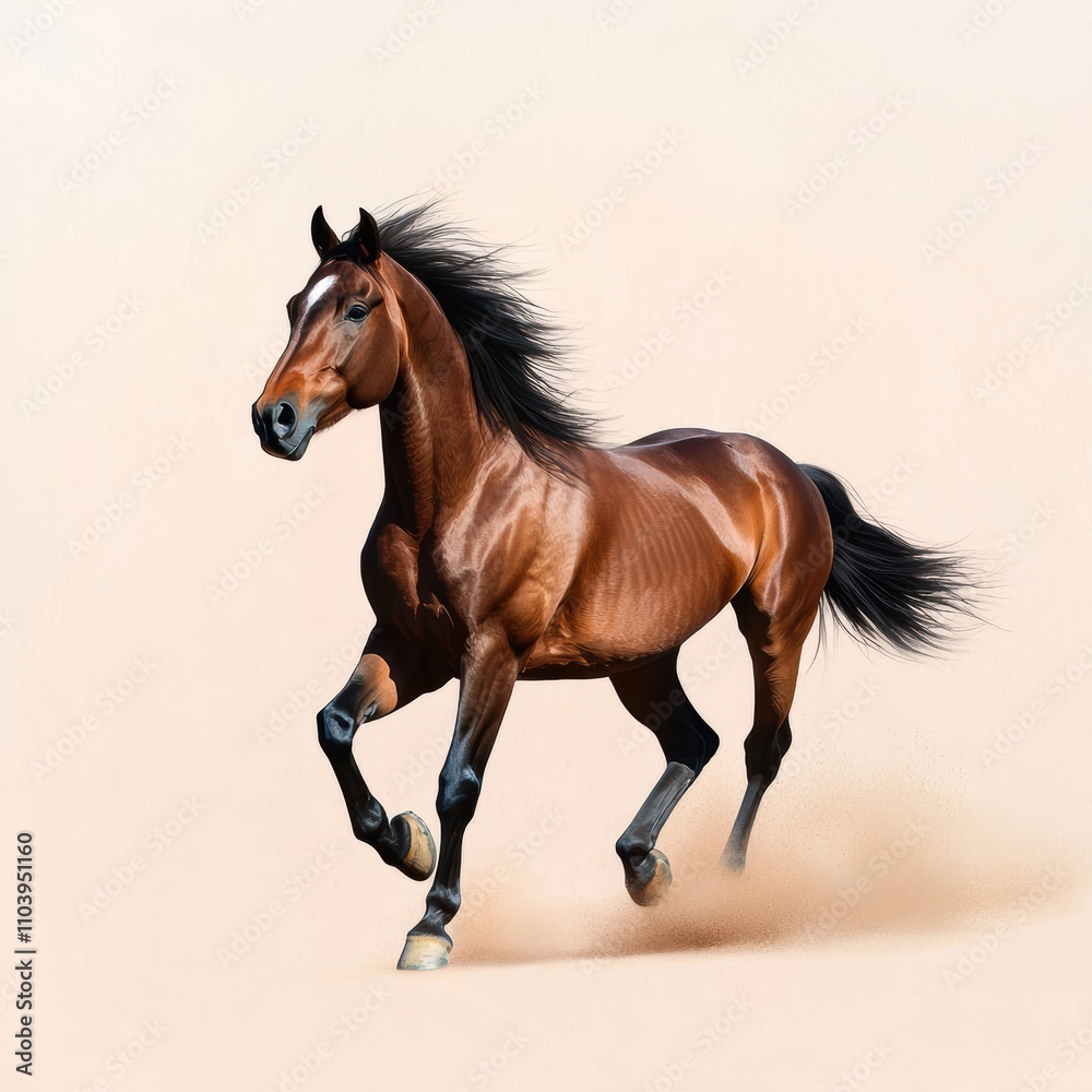 Majestic Brown Horse Galloping Across a Light Background Majestic Brown Horse Galloping Across a Light Background
