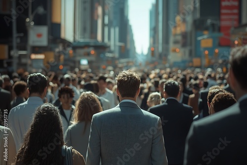 NYC Street Scene Diverse Crowd, Back View Perspective