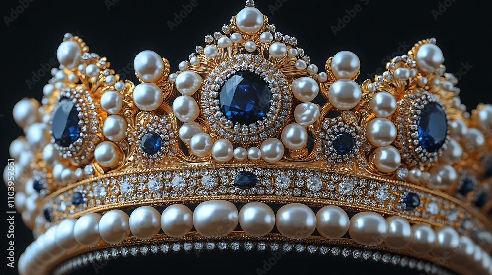 Golden crown adorned with pearls and sapphires. Golden crown adorned with pearls and sapphires.