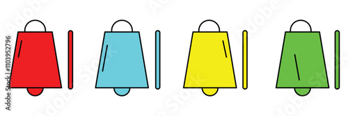Cowbell instrument icon design vector illustration. Cowbell and Drumstick sign. Cowbell with Stick musical instrument symbol. Eps file 3.