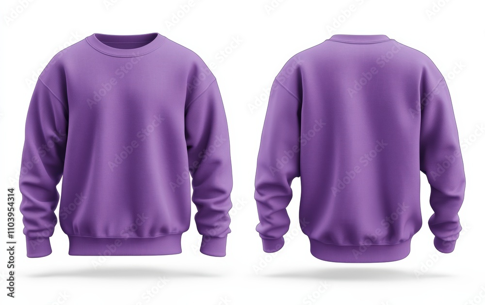 Blank purple sweater mockup, front and back view, 3D rendering, white background Blank purple sweater mockup, front and back view, 3D rendering, white background