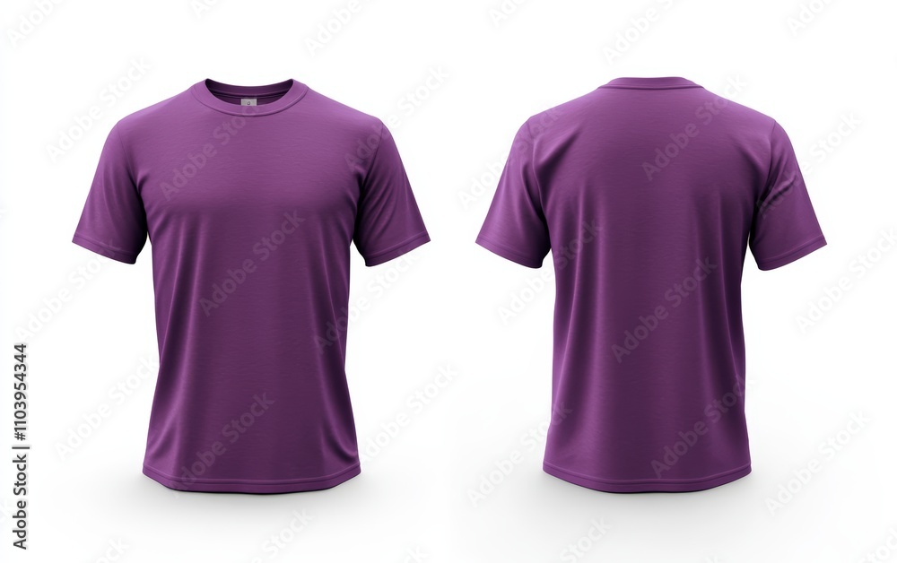 Blank purple t-shirt mockup, front and back view, 3D rendering, white background Blank purple t-shirt mockup, front and back view, 3D rendering, white background