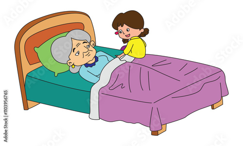 Little girl sitting near grandmother