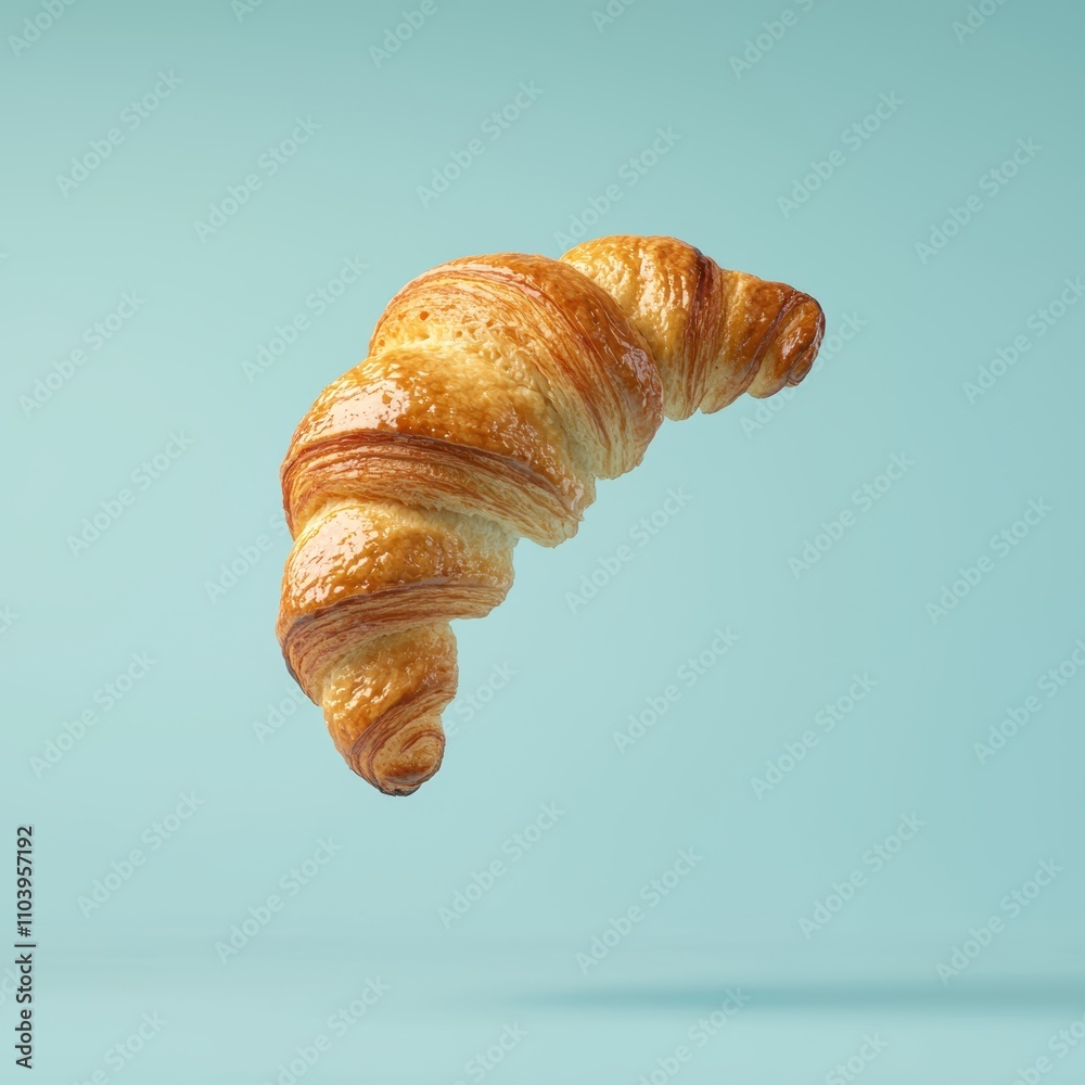 Fresh and Fluffy Croissant on a Soft Blue Background for Baking Fresh and Fluffy Croissant on a Soft Blue Background for Baking