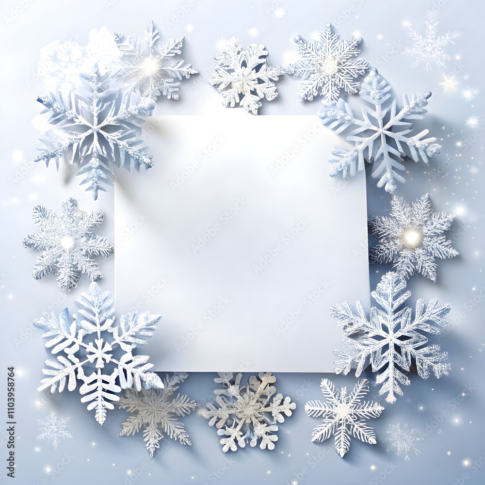 Elegant winter-themed background with a blank white card framed by silver ribbon, shimmering snowflakes, soft glowing lights, and a frosty blue gradient design. Elegant winter-themed background with a blank white card framed by silver ribbon, shimmering snowflakes, soft glowing lights, and a frosty blue gradient design.