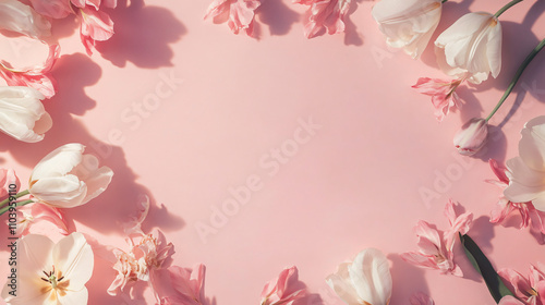 Elegant Pink Roses Flat Lay with Empty Space for Your Design