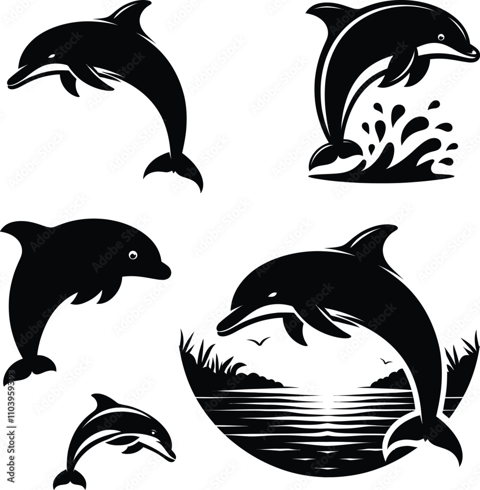 Naklejka premium Dolphin silhouette vector and dolphin illustration art