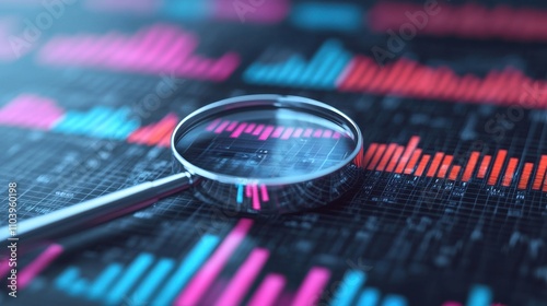 Wallpaper Mural Close-Up of Magnifying Glass Over Colorful Statistical Data on Blue Background Torontodigital.ca
