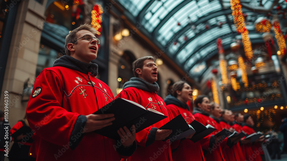 Photo of a Choir Singing Christmas Carols in a Shopping Mall Outside a Store Photo of a Choir Singing Christmas Carols in a Shopping Mall Outside a Store
