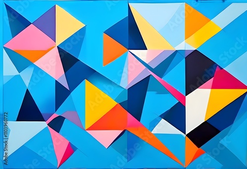 Colorful abstract geometric shapes on a blue background