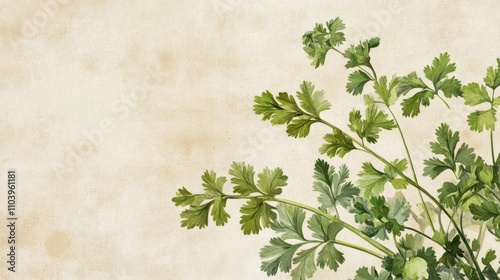 Watercolor Illustration of Fresh Cilantro on Vintage Paper photo