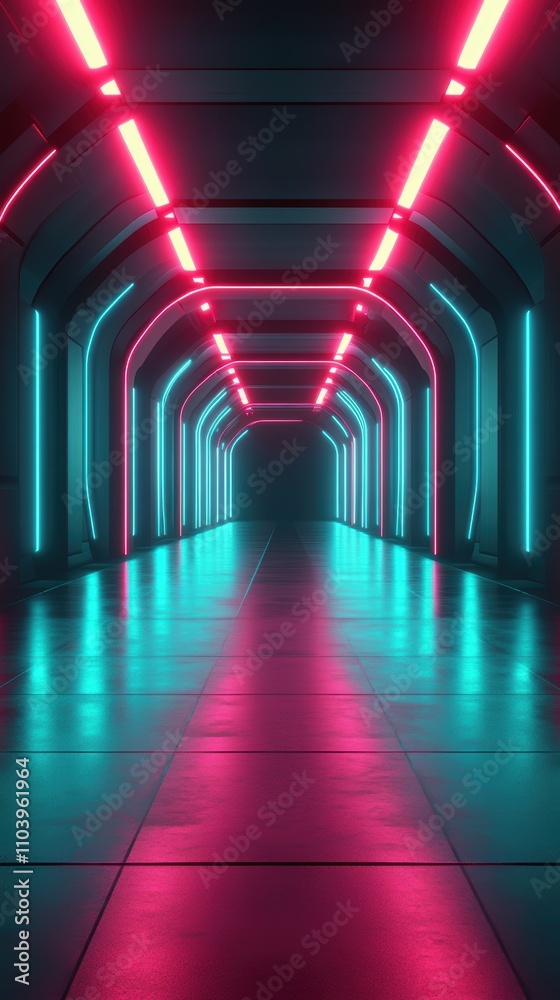 Futuristic Lighted Tunnel with Neon Blue and Pink Accents in a Modern Space Futuristic Lighted Tunnel with Neon Blue and Pink Accents in a Modern Space