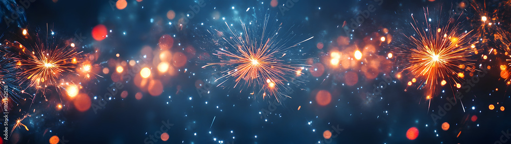 Obraz premium Silvester 2025 New year New Year's Eve Party background banner panorama long- firework fireworks on rustic dark blue night sky texture